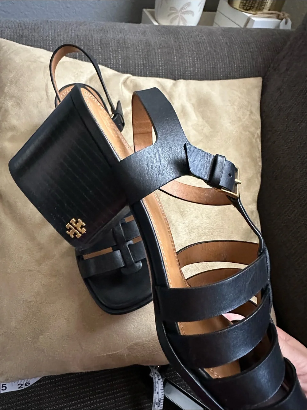 Tory Burch Black Leather Strappy Block Heel Sandals size 9 1/2